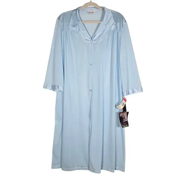 Vintage Vanity Fair Nightgown Robe Set Coloratura Womens Large Blue Made USA 90s